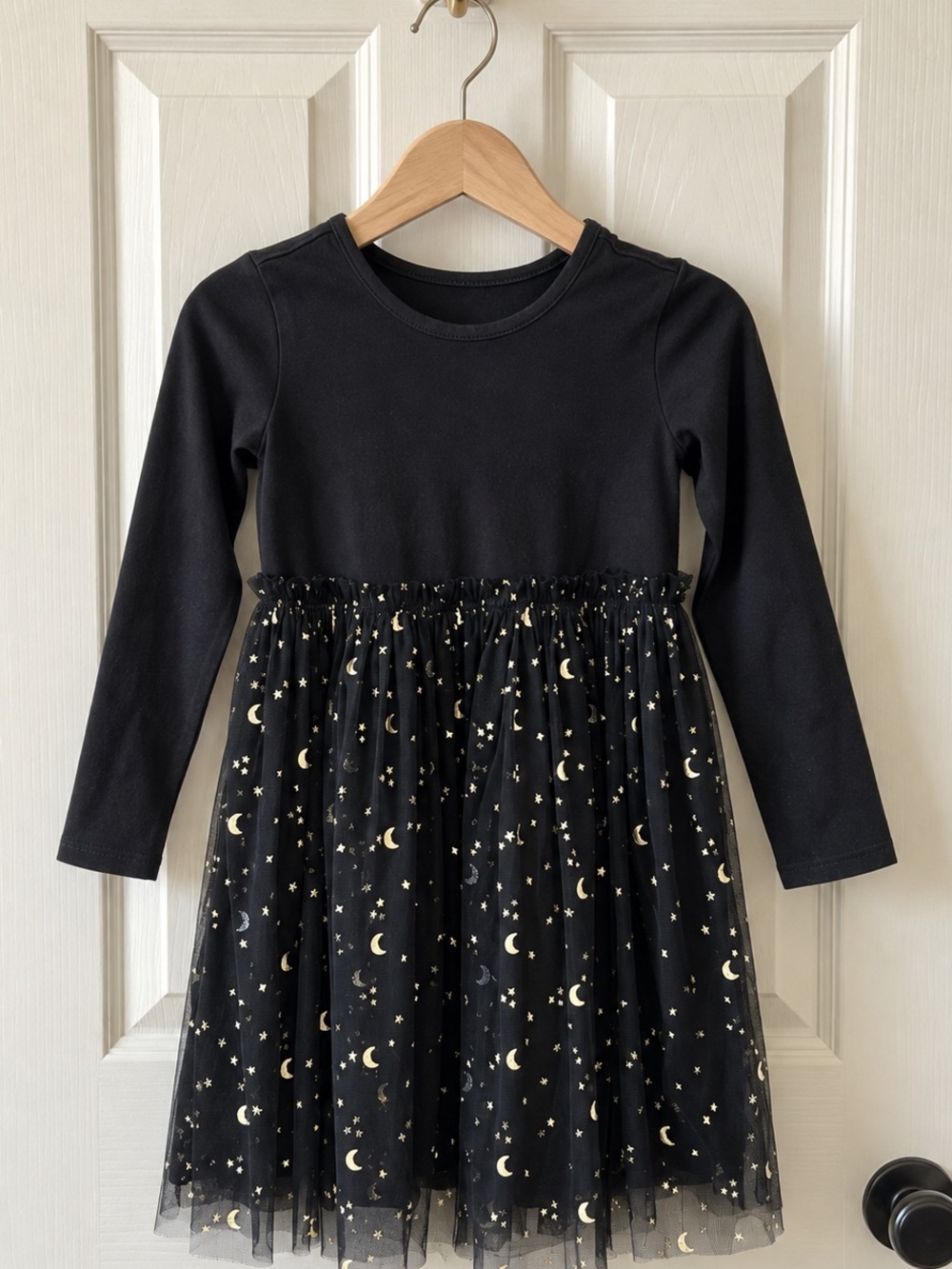 Hanna Andersson Size 5 Black Gold Celestial Moon Star Tulle Dress